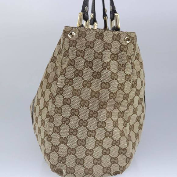 GUCCI GG Canvas Hand Bag Web Sherry Line Beige Gold 211935 Auth 99143 - Picture 4 of 16